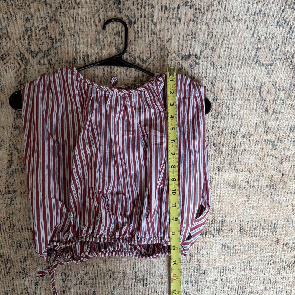 ZARA Striped Poplin Top Red White Blue Striped Sz XS Sleeveless Crop With Tie - Picture 10 of 12